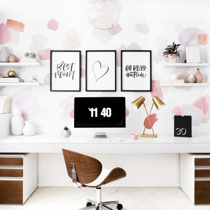 Black gold and pink office decor